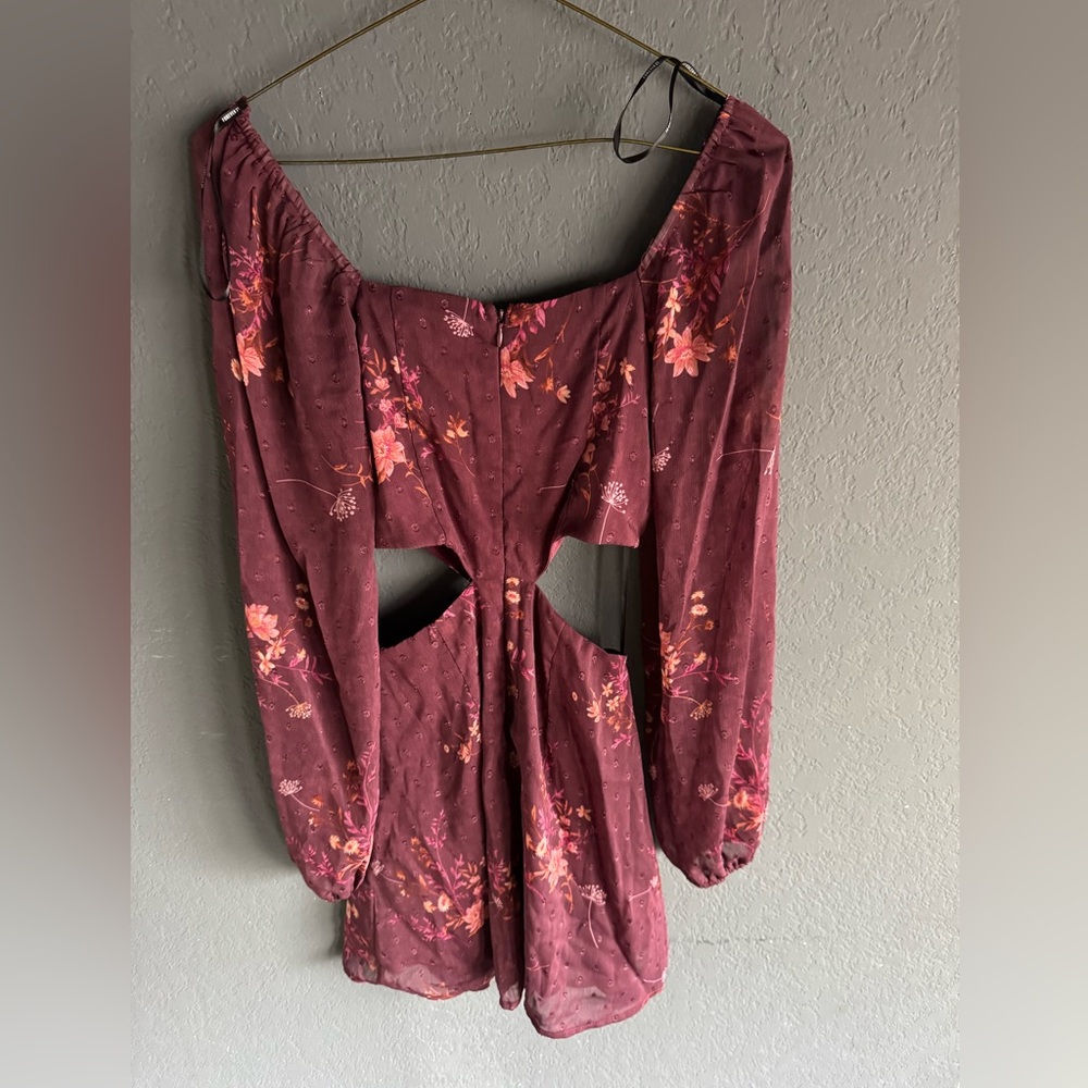 Forever 21 Burgundy Floral cut out Dress